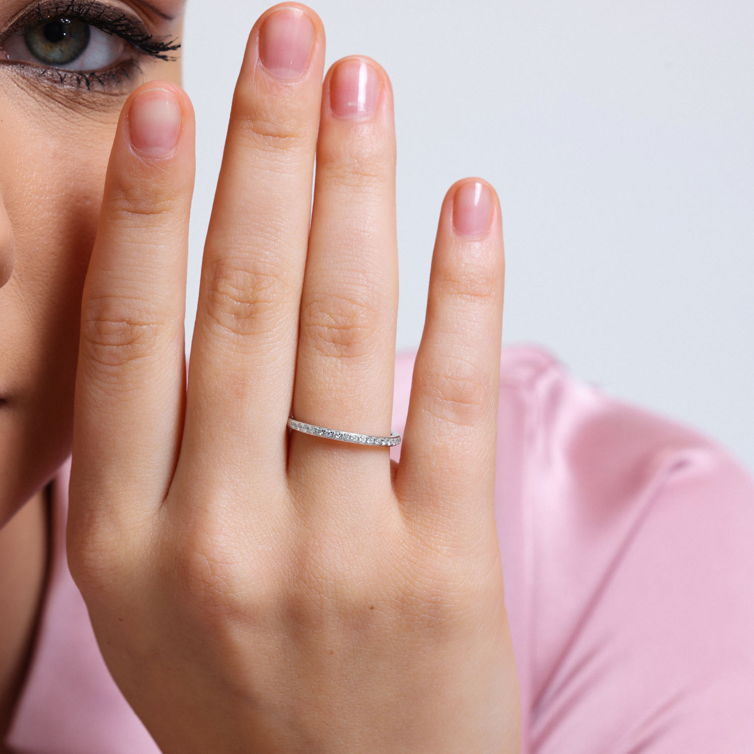 0.12 Karat Pırlanta Yarımtur Yüzük - YRTR1502-1B