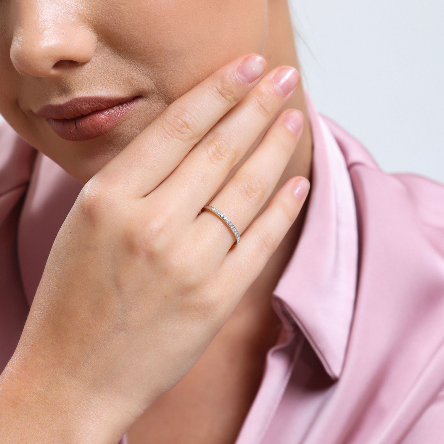 0.12 Karat Pırlanta Yarımtur Yüzük - YRTR1502-1B