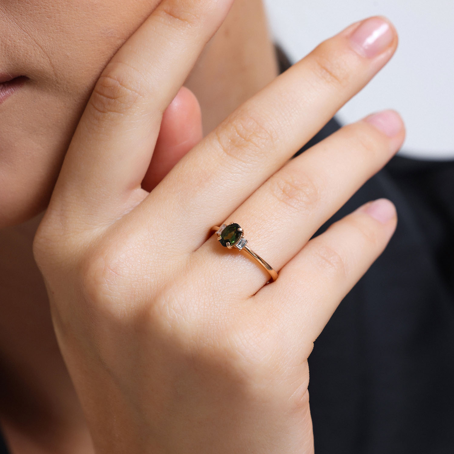 0.65 Karat Pırlantalı Yeşil Turmalin Yüzük - ANTY0004