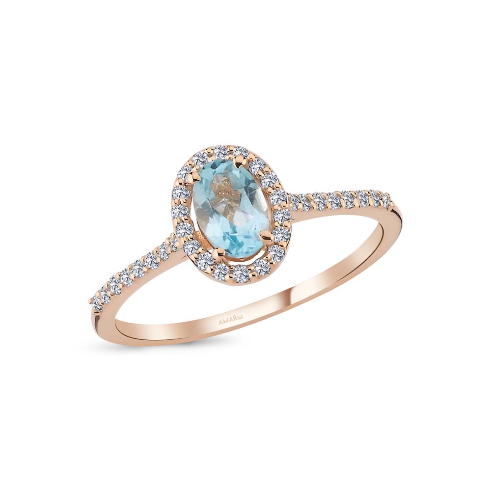 0.78 Karat Pırlantalı Blue Topaz Yüzük - ANTY0010