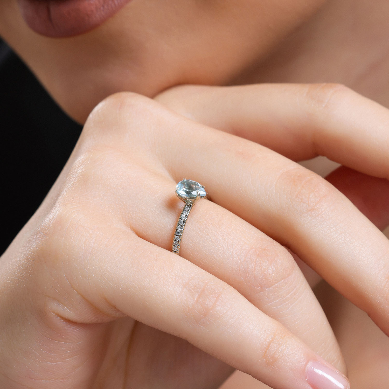 0.91 Karat Pırlantalı Blue Topaz Yüzük - YZ10267X5DML