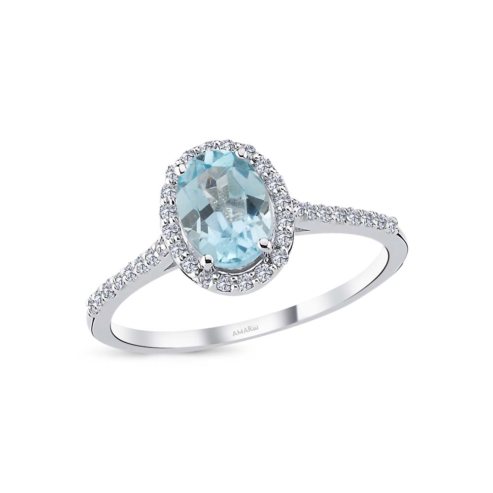 1.37 Karat Pırlantalı Blue Topaz Yüzük - ANTY0014
