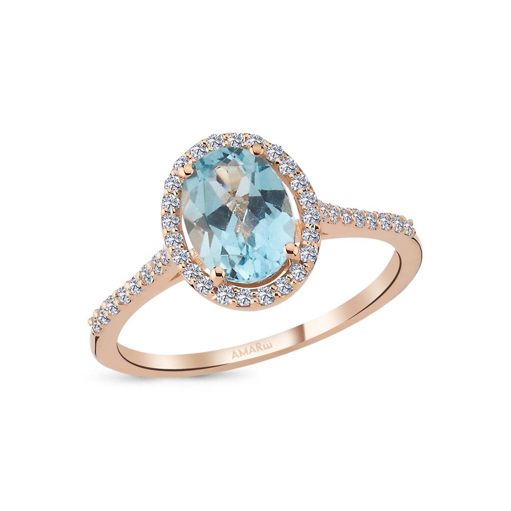 1.53 Karat Pırlantalı Blue Topaz Yüzük - ANTY0002