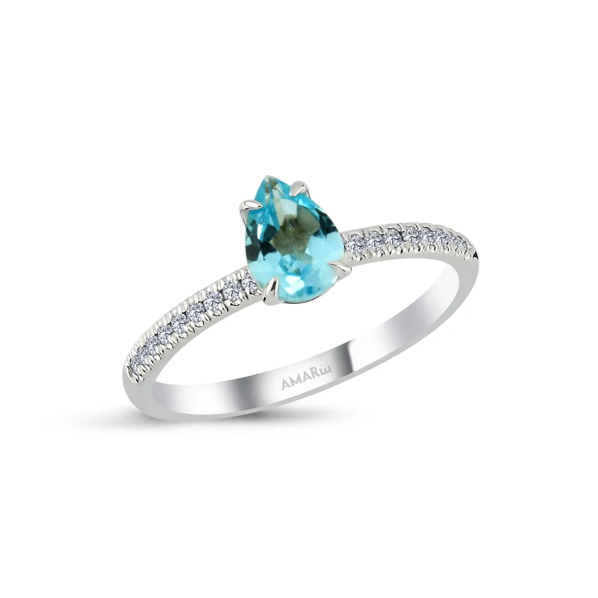 0.91 Karat Pırlantalı Blue Topaz Yüzük